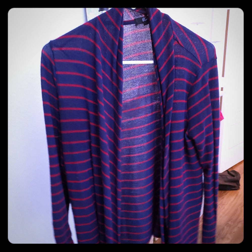 Blue and red cardigan